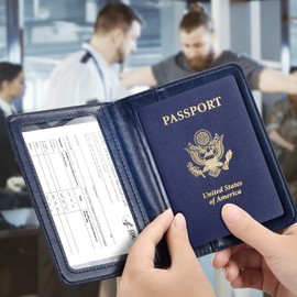 Passport and Vaccine Card Holder Combo, Passport Holder with Vaccine Card Slot, Passport Wallet, Passport Cover, Passport Case, Passport Holder for Women and Men(AB-Dark blue)
