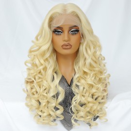 Felek Blonde 13x6 Synthetic Lace Front Wig Loose Wave HD Transparent Lace Frontal Wigs Pre Plucked Wear and Go Glueless Wigs for Black and White Women 24 inch Long Curly Wig #613