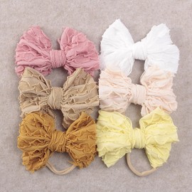 Nishine 6 Pack Soft Baby Girls Nylon Bowknot Headband Newborn Bow Hairband Gift (Bow - 6 pack)