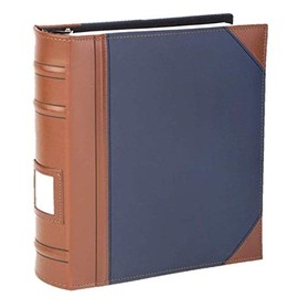 Executive Binder, English Leather 2 Tone with Stitching and Ribbed Spine, Heavy Duty 3 D-Ring with Memo Tag, Blue (2" inch, 1PK)