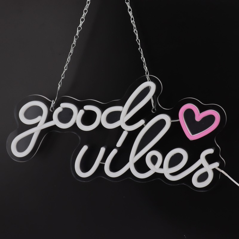 Neon Sign Good Vibes LED Light Acrylic USB Powered Wall