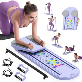 Pilates Board - 2025 Updated Pilates Reformer Machine Set, Multi-Purpose Foldable Pilates Reformer Board for Home, 6 in 1 Pilates Sliding Board (Purple)