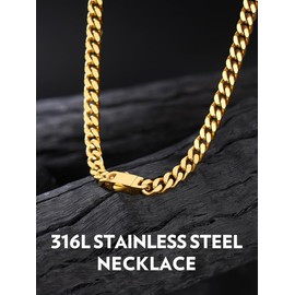 Bandmax Mens Cuban Chain Necklace 28 Inch 5MM Wide Miami Chain Hip Hop Link Chains 14K Gold Chains for Men Women Biker Rapper Jewelry