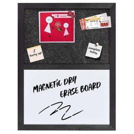Umtiti Bulletin Board Whiteboard Dark Gary Felt Board Combo for Office School Kitchen Bedroom, Black Wood Frame,13"*17",Whiteboard+BK-3343BK