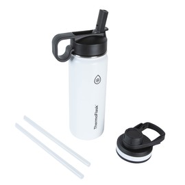 ThermoFlask Double Wall Vacuum Insulated Stainless Steel Water Bottle with Two Lids, 18 Ounce, White