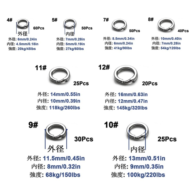 9KM DWLIFE Split Ring Fishing Stainless Steel Heavy Duty Split