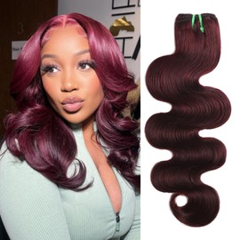 HERMOUS 12A Double Drawn 99J Dark Burgundy Human Hair Bundles Body Wave, Double Lifespan Than Regular Bundle Keep Silky & Soft After Washes Colored #99J Wine Single Bundles Raw Hair Quick Weave 10 IN
