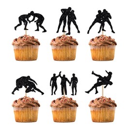 BIABISD 12 Pcs Wrestling Cupcake topper，Wrestling Party Decorations，Boy Man Wrestler Birthday Party Decorations