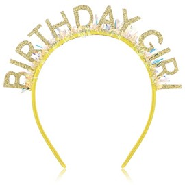 Jaciya Birthday Girl Glitter Headband for Women Girls Sparkling Gold Party Hair Accessories with Confetti Tinsel