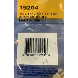YELLOW JACKET A2L 1/4" LH FFL to 1/4" RH MFL, 90° ADAPTER 19204