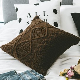 Cotton Cable Knit Pillow Covers,Cushion,Soft Decorative Double Side Knitted Throw Pillow Cover for Bed Car Couch Sweater Square Warm Pillowcase (Brown)