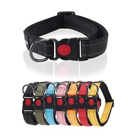 Don Pet Dog Collar, Reflective Adjustable Basic Dog Collar with Soft Neoprene Padding, Durable Nylon Pet Collars for Puppy, Small, Medium & Large Dogs - Large Black: (40cm - 60cm).