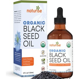 Organic Black Seed Oil - Organic Cold Pressed Black Cumin Seed Oil - Vegan Non-GMO Gluten Free Black Seed Oil Liquid (Nigella Sativa) Blackseed Oil for Hair & Skin, General Wellness (4 Fl Oz.) - Volume: 4 Oz