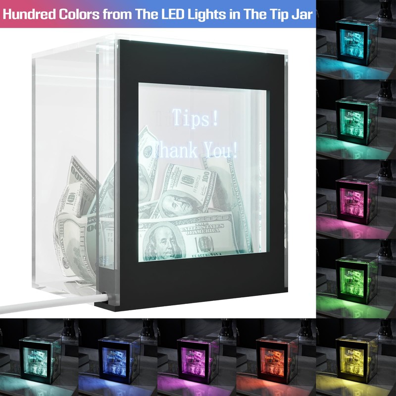Kuabiz Lighted Up Tip Jar for Money with Lock and