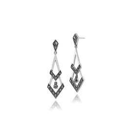 Gemondo USA Art Deco Earrings, 925 Sterling Silver Art Deco Marcasite Double Chevrons Drop Earrings