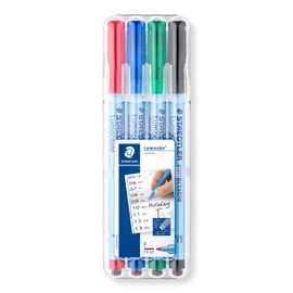 Lumocolor STAEDTLER Folienstift Lumocolor correctable, trocken korrigierbar, F-Spitze Linienbreite ca. 0.6 mm, hohe Qualität Made in Germany, Set mit 4 Farben, 305F WP4-1 , 4 Stück (1er Pack)