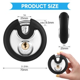 Chumia 10 Pack 70 mm Keyed Alike Padlocks Outdoor Round Stainless Steel Disc Pad Lock with Keys for Storage Unit, Sheds, Garages and Fence, Rubber Bumper Sheath (Black)