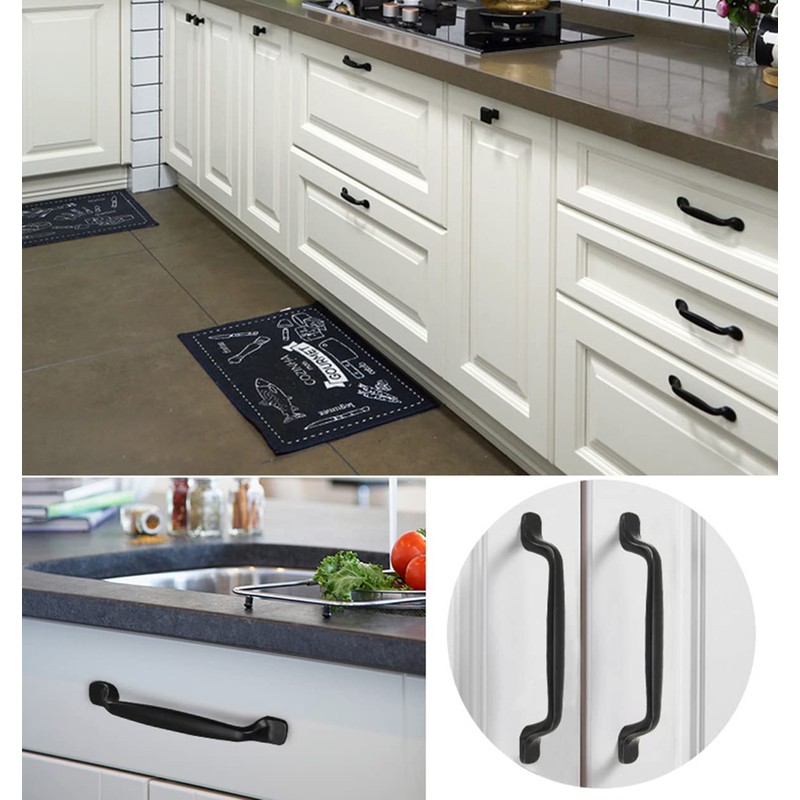 Qrity 2Units Black Aluminum Cabinet Door Drawer Handles Knobs Pull