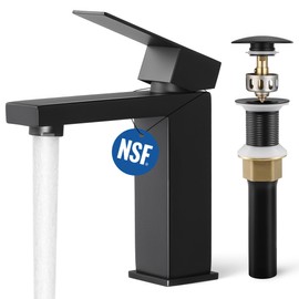 KES Black Bathroom Faucet & Bathroom Sink Drain Without Overflow, Single Handle Type Faucet with Pop Up Drain Stopper Stainless Steel Matte Black, L3156ALFF12-BK-C1