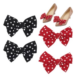 PH PandaHall 4pcs Decorative Shoe Clips, 2 Colours Bow Shoe Clips Dots Shoes Buckles Bowknot Shoe Buckle Clip Removable Shoe Charms for Women Heels Flats Pumps Party Accessory 12 cm Wide, Polyester,