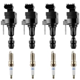 Ignition Coil Pack UF491 & Double Iridium Iridium Spark Plugs Set of 4, for Buick/Chevy Cobalt Equinox Malibu Orlando HHR/GMC Terrain/Pontiac G5 G6/Saturn #Replaces D522C, 12638824 C1552