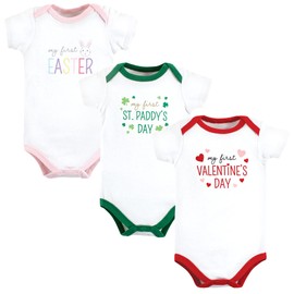 Hudson Baby Unisex Baby Cotton Bodysuits, Girl First Valentine Easter, 3-6 Months