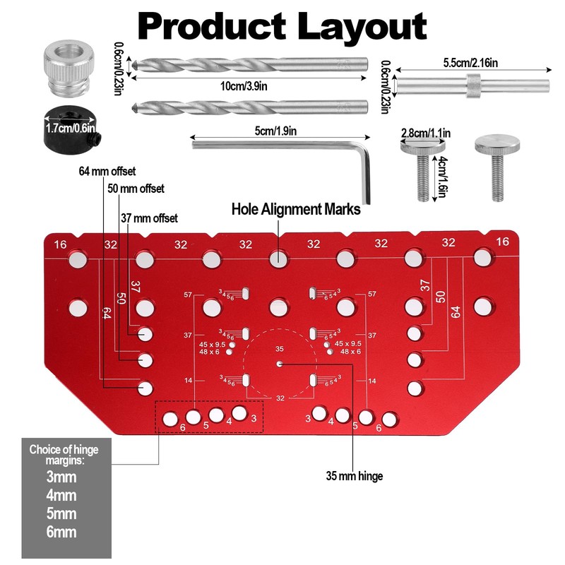 Shelf Pin Hole Jig and Hinge Clamp Two-in-One, with Self-Clamping