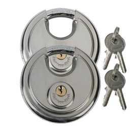 UvV 2 x Discus Padlock, Round Shackle Lock, Diameter 70 mm, Round - Robust and Sturdy Lock. Ideal for Chains, Gates and More. Includes 2 Keys