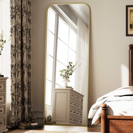 Riskioir Full Length Mirror 65"x24" Arched Floor Standing Large Mirrors Full Body Mirror with Stand - with Aluminum Frame for Bedroom Living Room, Gold