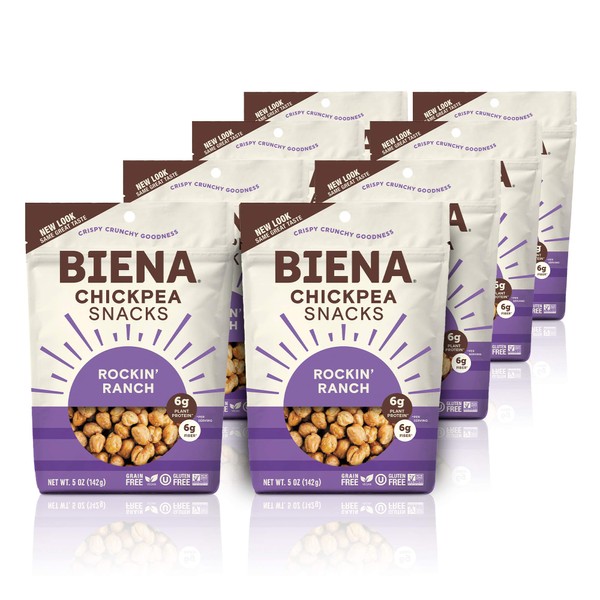 BIENA Rockin' Ranch Chickpea Snacks | Gluten Free | Vegan | Dairy Free | Plant-Based Protein (8 Pack)