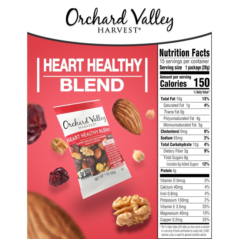 Orchard Valley Harvest Heart Healthy Blend, 1 Ounce Bags (Pack