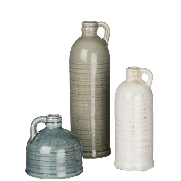 Sullivans Modern Farmhouse Decorative Multi-Color Small Ceramic Jug Set of Three (3), 4”, 7.5” & 10” Tall, Crackled Finish Faux Floral Jugs, Distressed Decoration for Rustic Décor, Housewarming Gift (CM2431)