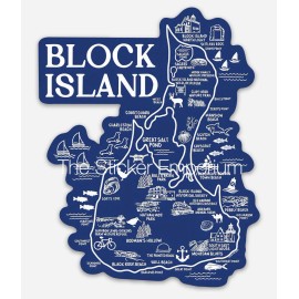 Block island RI Rhode Island BI Map Sticker Vtg Decal