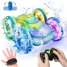 Amphibious Remote Control Car Boat, 2.4Ghz 360° Rotation Gesture Sensing Stunt RC Cars，4WD Waterproof Remote Control Car with LED Lights, Pool Toys for Kids Ages 6-12, Toys Gifts for Boys and Girls