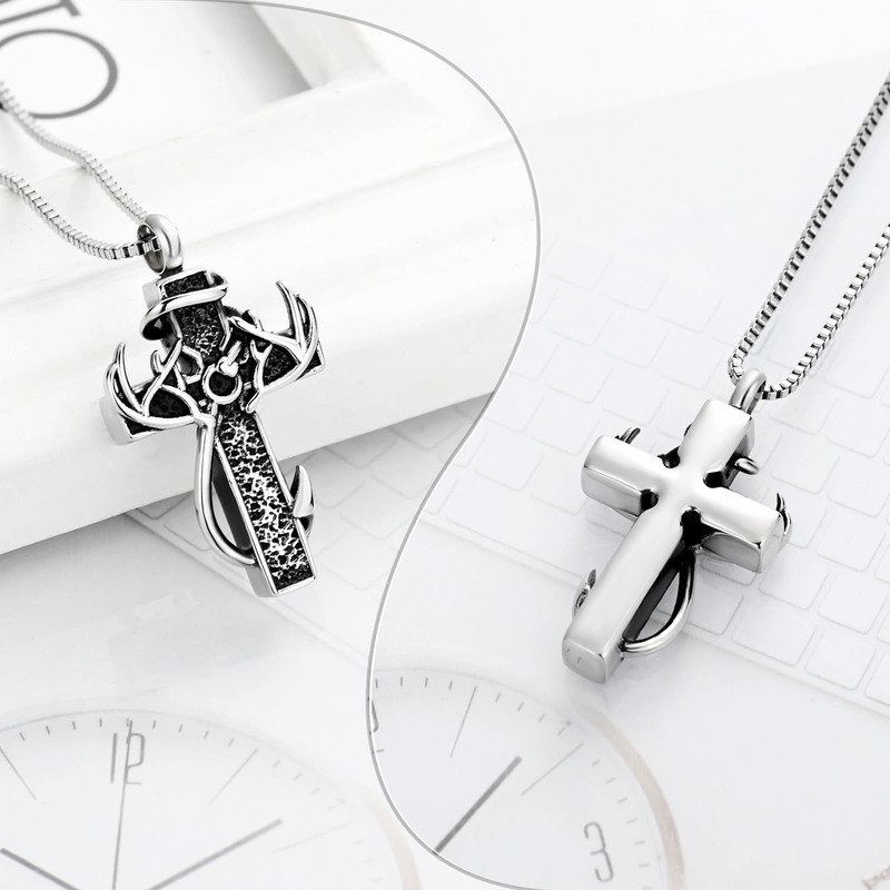 XSMZB Cross Cremation Jewelry Urn Necklace for Human Ashes Fish