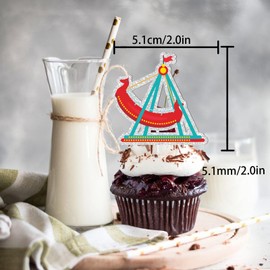 18pcs Ferris Wheel Dessert Cupcake Topper Blue Glitter Baby shower Theme Decor Supplies Boy Girl Happy Birthday Amusement Park Party Decorations