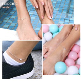 FindChic Letter Anklet T Women's Heart Pendant Stainless Steel H Summer Anklet for Her, Stainless Steel