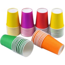 excvalues 120 Pieces 9 oz Disposable Muticolor Paper Cups Colored Party Cups 6 Colors Rainbow Paper Cups Bulk Drinking Cups for Birthday Holiday Party Supplies