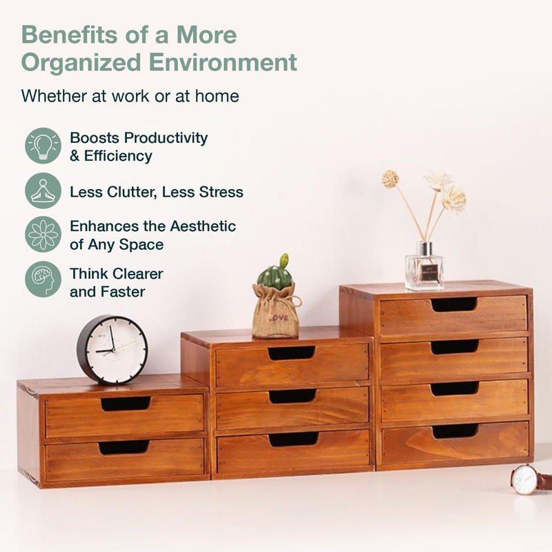 4 Drawer Desktop Storage Organizer in Modern Wood Design (9.8”x6.9”x