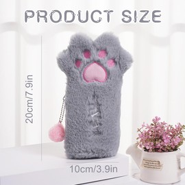 GXGM Grey Cat Paw Pencil Case, Plush Stationery Bag, Fluffy Pencil Case, Soft Pen Holder, Zipper Stationery Bag, Portable Cosmetic Bag, 1 Piece, bronze