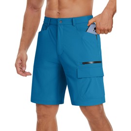 TACVASEN Quick Dry Shorts for Men Cargo Work Shorts Stretch Golf Shorts Moisture Wicking Hiking Shorts Blue Green,34