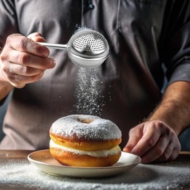 Flour Sifter Stainless Steel Powdered Sugar Shaker Duster Filter for Baking, Dusting Wand Dispenser One Handed Operation Tea Strainer for Pastry Breading Baker Spices Sugar (Full Hole)