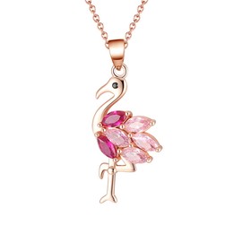 Pink Flamingo Bird Shape Pendant Chain Necklace for Women by Ginger Lyne Rose Over Sterling Silver Pink Cubic Zirconia Vacation Tropical Beach Jewelry for Her