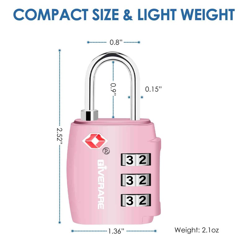 2 Pack TSA Approved Travel Luggage Locks, Combination Lock Alloy