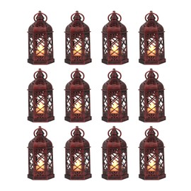 Reperla 12-Pcs Mini Lanterns, LED Small Candle Lanterns Decorative, Tea Light Lantern Decoration, Hanging Decorative Lantern, Lantern Centerpiece for Wedding Table Decor, Battery Included(Rose Gold)