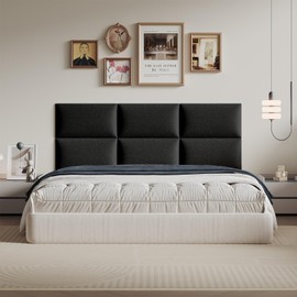 MAQQL Compact Black Linen Wall-Mounted Headboard 24x12 Inch 6-Panel Kit - Space-Saving Design for Queen Beds, Non-Damaging Installation