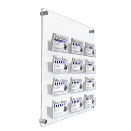 12 Bay Business Card Dispenser Acrylic Wall Mounted Panel - For Shop, Florist, Reception, Exhibition Display - 379mm x 370mm (DS25/12C)