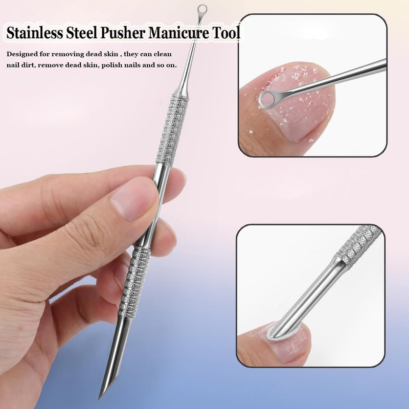 Cuticle Pusher Tool, Professional Nail Tools Set With 50 Grit