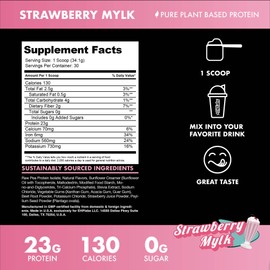 Blessed Vegan Protein Powder - Plant Based Protein Powder Meal Replacement Protein Shake, 23g of Pea Protein Powder, Dairy Free, Gluten Free, Soy Free, No Sugar Added, 30 Servings (Strawberry Mylk)