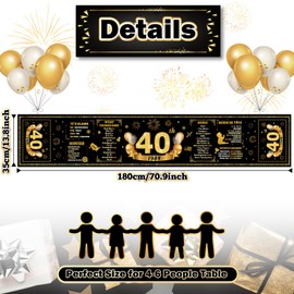 40th Birthday Table Runner Back in 1984 Birthday Decorations for 40 Years Old Men Women Black Gold Vintage Born in 1984 Birthday Table Runner Non-Slip Dining Table Linen Cloth Party Decor 72 Inch Long